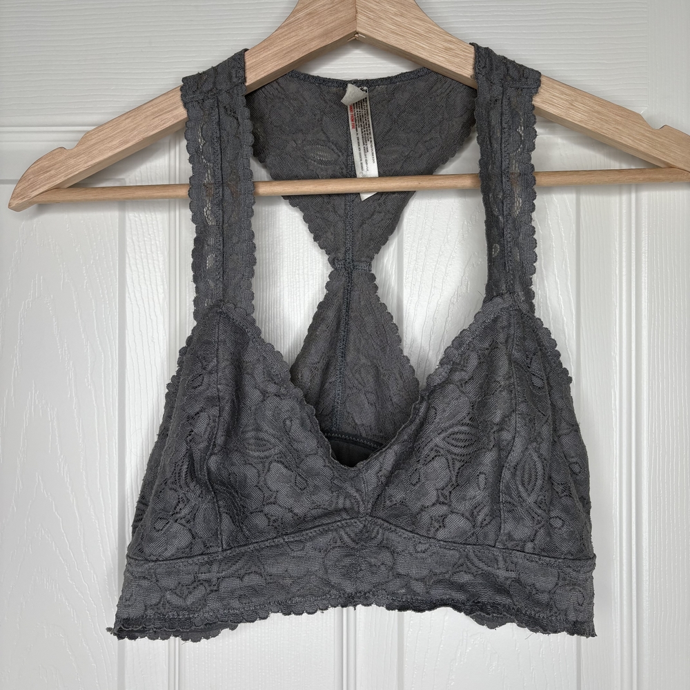 Free People Intimately Free People Grey Galloon Lace Bralette Size Medium - Picture 1 of 4